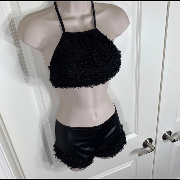 Rare Vintage Y2K Leg Avenue Fuzzy Crop Top Shorts - Picture 2 of 16